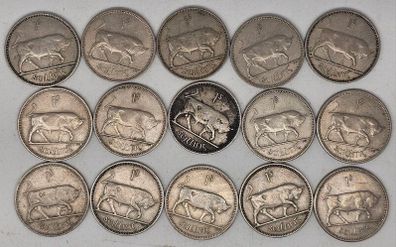 Ireland 1951 - 1968 Shilling Bulk Lot Mixed Dates and Condition 15 Coins