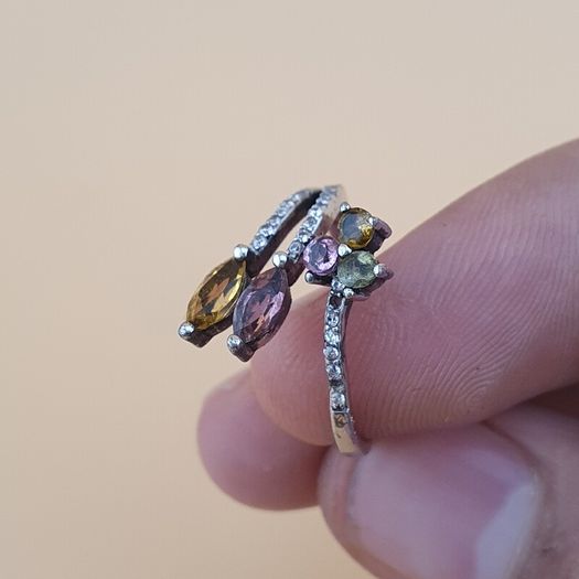 Vintage Tourmaline 925 Silver Rings Lot 4