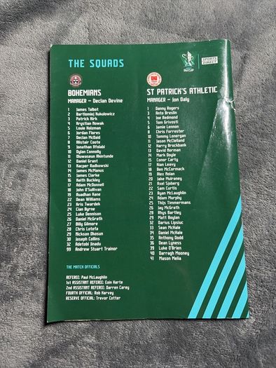 St Patrick athletic vs bohemians fc final match program