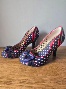 Ruby Shoo Retro Polka Dot Heels with Satin Bows - Size UK 6 / EU 39
