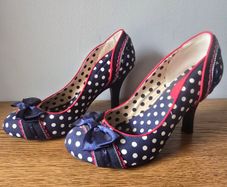 Ruby Shoo Retro Polka Dot Heels with Satin Bows - Size UK 6 / EU 39