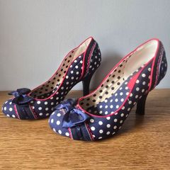Ruby Shoo Retro Polka Dot Heels with Satin Bows - Size UK 6 / EU 39