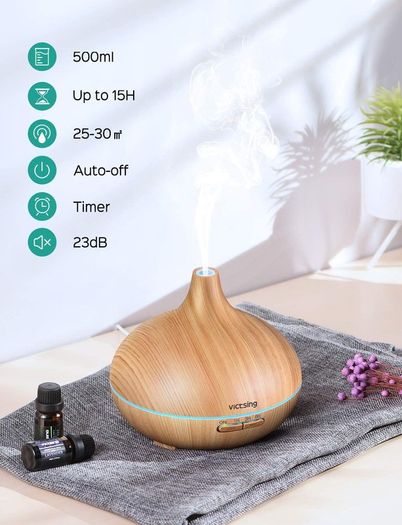 500ml Fragrance Essential Oil Diffuser for Aromatherapy with Adjustable Mist Modes Humidifiers, Ultrasonic Aroma Diffusers with Auto Shut-off, 7 Colorful LED Lights for Baby Room, Home, Spa