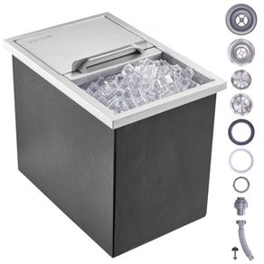 Drop in Ice Chest, 46 cm L x 30.5 cm W x 36.8 cm H Stainless Steel Ice Cooler, Commercial Ice Bin with Sliding Cover, 38.7 L Outdoor Kitchen