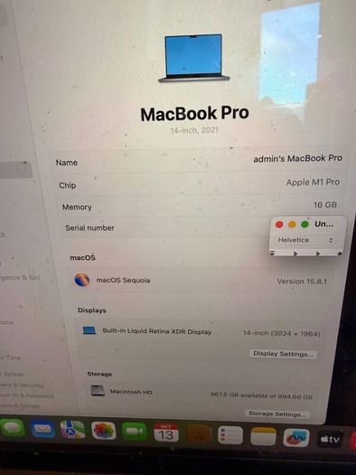 Macbook Pro 14 M1 (2021) 16gb Ram  1 Tb Ssd