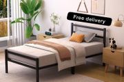 Single Bed Frames with Wood Headboard  Metal