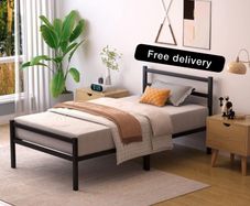 Single Bed Frames with Wood Headboard  Metal