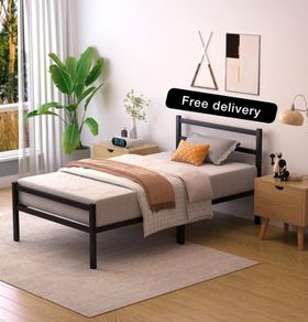 Single Bed Frames with Wood Headboard  Metal