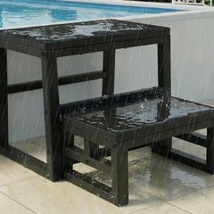 3-in-1 Stepping Stools Waterproof HDPE Adjustable for Kitchen, Library, Bathroom, Bedroom or Outdoor, Folding Steps Heavy Duty Supports up to 230 kg, Black