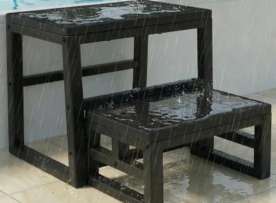 3-in-1 Stepping Stools Waterproof HDPE Adjustable for Kitchen, Library, Bathroom, Bedroom or Outdoor, Folding Steps Heavy Duty Supports up to 230 kg, Black