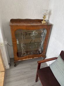 Vintage Wooden Display Cabinet with Glass Doors