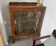 Vintage Wooden Display Cabinet with Glass Doors
