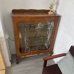 Vintage Wooden Display Cabinet with Glass Doors