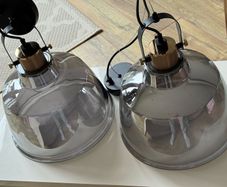 Pair of Maytoni Irving Smoked Glass Pendant Lights - Like New, Short & Long Suspension