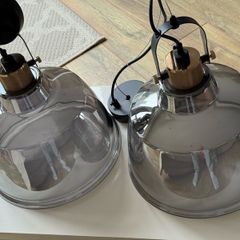 Pair of Maytoni Irving Smoked Glass Pendant Lights - Like New, Short & Long Suspension