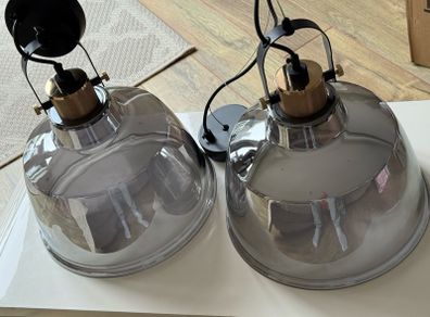 Pair of Maytoni Irving Smoked Glass Pendant Lights - Like New, Short & Long Suspension