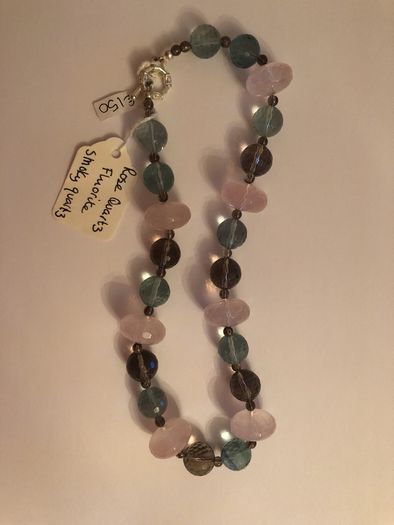 Rose quartz, Fluorite & Smoky quartz necklace