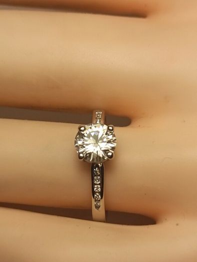 White Gold Moissanite Solitaire Ring with Accents