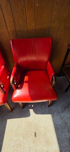 Vintage Red Solid Wood Leather Chairs (2)