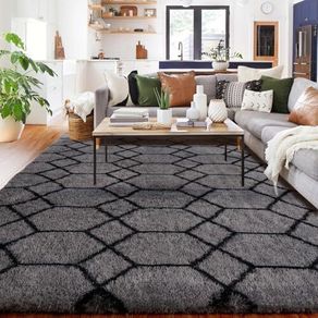 Geometric Rug for Bedroom, 120x180 Grey and Black Living Room Area Rugs for Kids Baby Room, Nursery, Dorm, Lounge Decor, Thick Soft Fluffy Plush