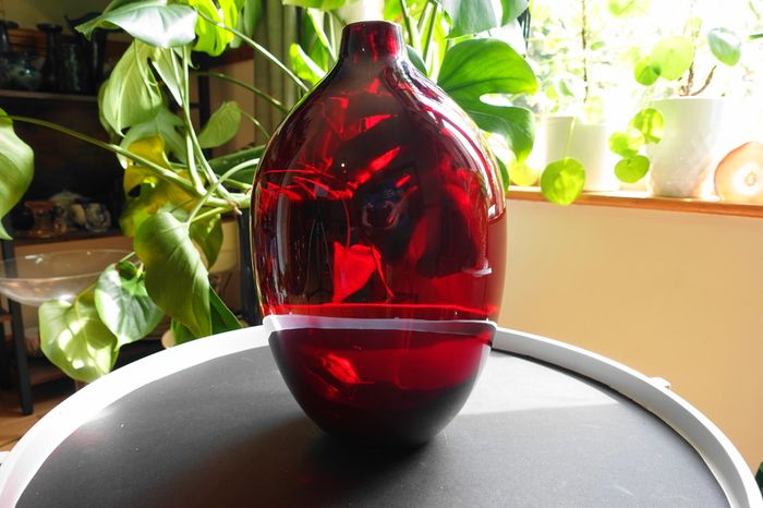 Hand Blown Art Glass Ruby Large Bottle
