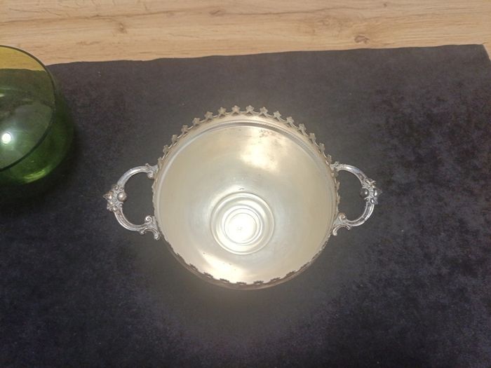 WMF of Germany silverplated green glass bowl