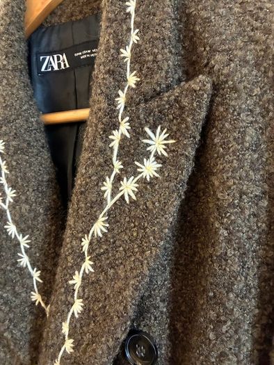 Hand embroidered Zara wool dark green coat