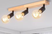 Black Retro Wood Ceiling Light Fitting,3 Way Spot Light Ceiling,Bedroom Lights Ceiling with E27 Bases,Adjustable Black Ceiling Light,Kitchen Lights Ceiling,Living Room Lights