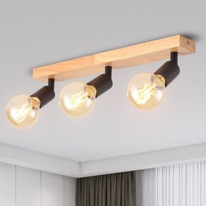 Black Retro Wood Ceiling Light Fitting,3 Way Spot Light Ceiling,Bedroom Lights Ceiling with E27 Bases,Adjustable Black Ceiling Light,Kitchen Lights Ceiling,Living Room Lights