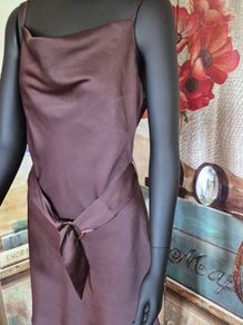 River Island Chocolate Brown Satin Effect Midi Dress, Size 8