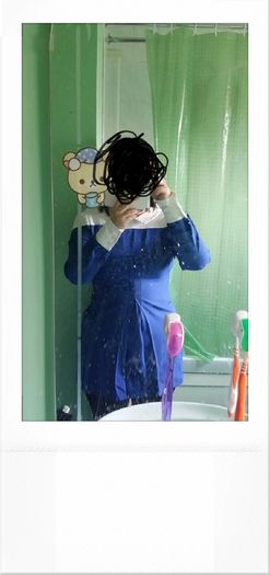 Blue a-line block long shirt