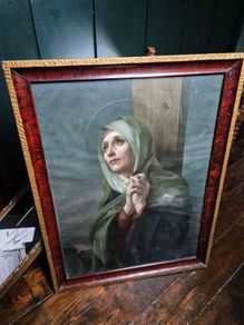 Vintage 1934 large print Mater Dolorosa glass wood framed