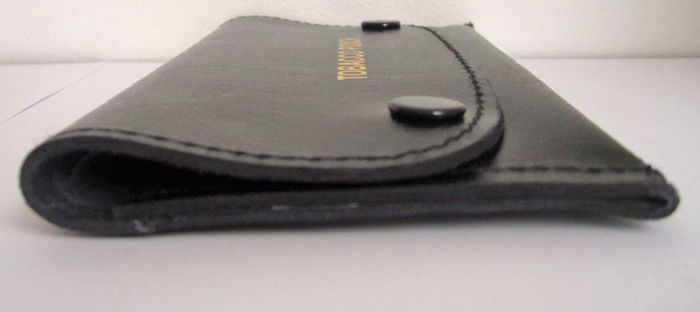 Black Genuine Leather Tabacco Pouch with flap over closure and paper holder