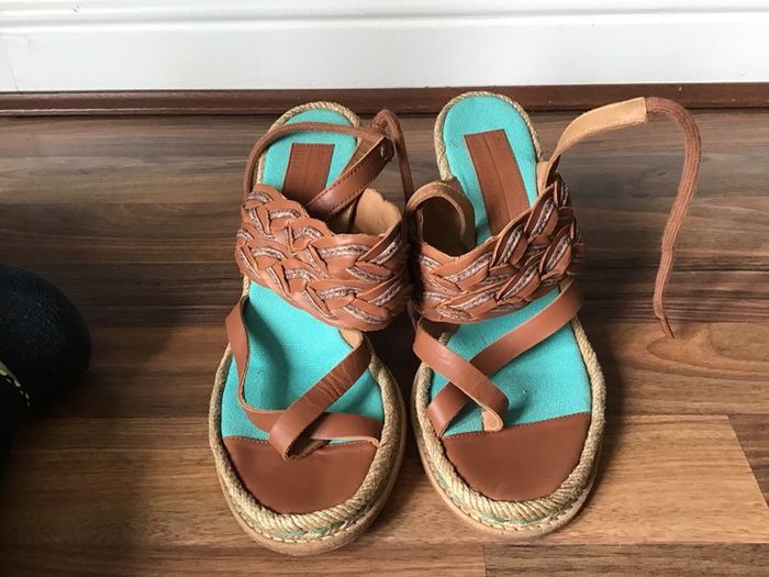 Ladies Camper Tan Leather High Heel Sandal Size 36