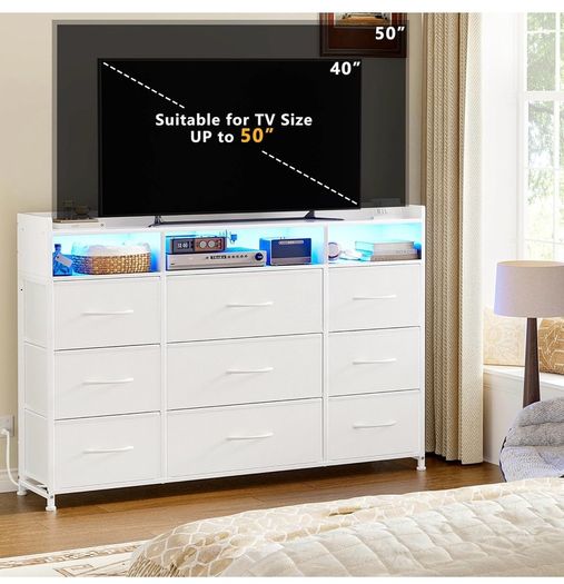 Chest of Drawers with Charging Station and LED Light