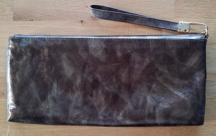 Dark Brown Metallic V-Shaped Envelope-Style Clutch Bag with Wrist Strap