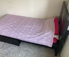 Solid Black Single Bed Frame with High Headboard, Slats & Storage Drawer