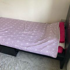Solid Black Single Bed Frame with High Headboard, Slats & Storage Drawer