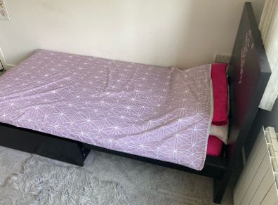 Solid Black Single Bed Frame with High Headboard, Slats & Storage Drawer