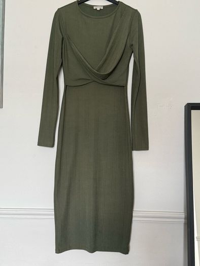 River Island Olive Green Ribbed Midi Dress XS/S