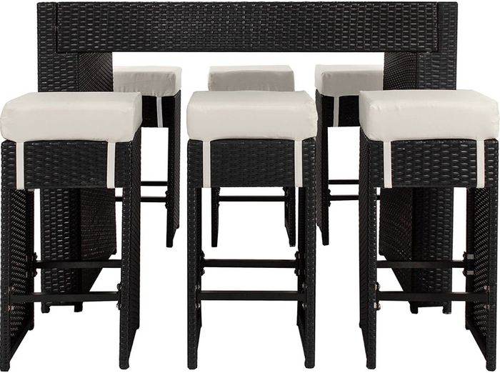 POLY Rattan Aluminum Bar Set with 6 Bar Stools and 2 Sets Plus Protective Case Cover/Stainless Steel Screws  Various Colours