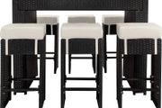POLY Rattan Aluminum Bar Set with 6 Bar Stools and 2 Sets Plus Protective Case Cover/Stainless Steel Screws  Various Colours