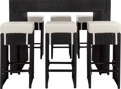 POLY Rattan Aluminum Bar Set with 6 Bar Stools and 2 Sets Plus Protective Case Cover/Stainless Steel Screws  Various Colours