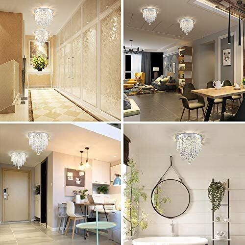 Modern Elegant Crystal Chandelier Lighting,K9 Ceiling Chandeliers Lights, 250mm, Beaded Light Shade with Clear Acrylic Jewel Droplets,Flush Mount LED Ceiling Light for Dining Room Bedroom Livingroom