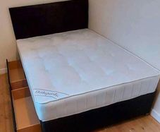 Brand New Stylish single Divan Beds.. Multiple Options Of Headboards. Tufted Memory Foam Mattresses Available. Drawers Storage Available