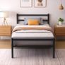Single Bed Frames with Wood Headboard  Metal Image 2