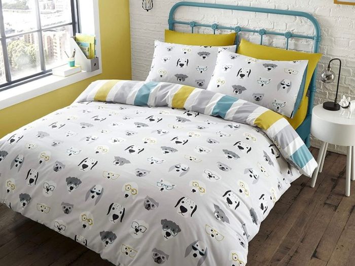 Cool Dogs Easy Care Double Duvet Set Grey (FREE POSTAGE)