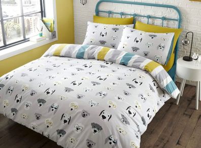 Cool Dogs Easy Care Double Duvet Set Grey (FREE POSTAGE)