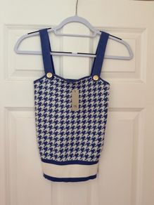 New River Island Women's Blue & White Houndstooth Knit Top - size UK 8