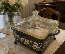 Vintage Pyrex England Casserole Dish with Silver-Plated Stand